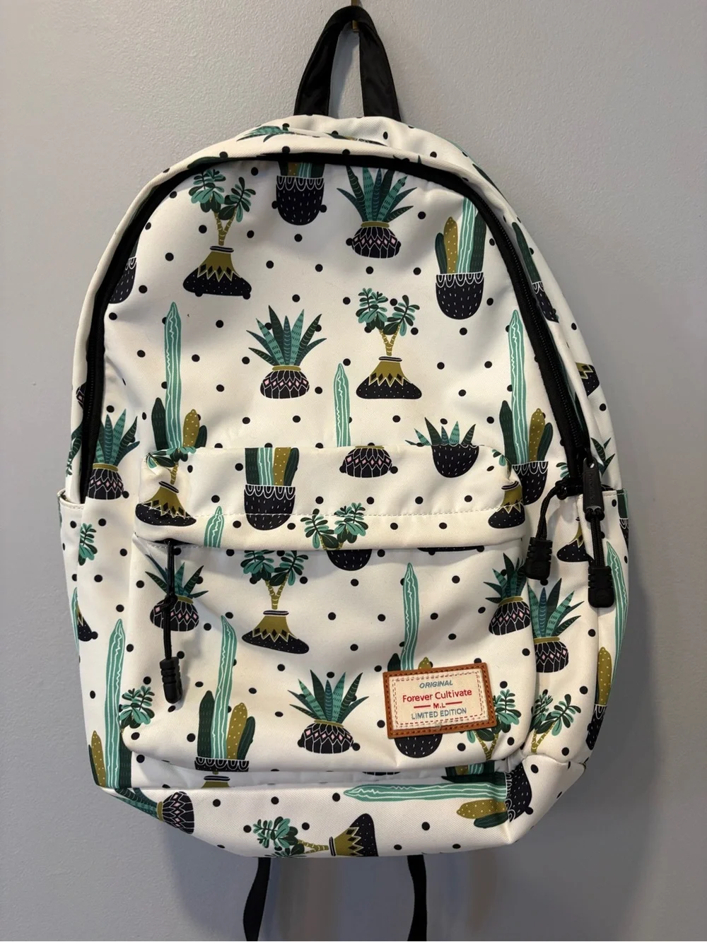 Forever Cultivate Cactus Print Backpack - White/Green